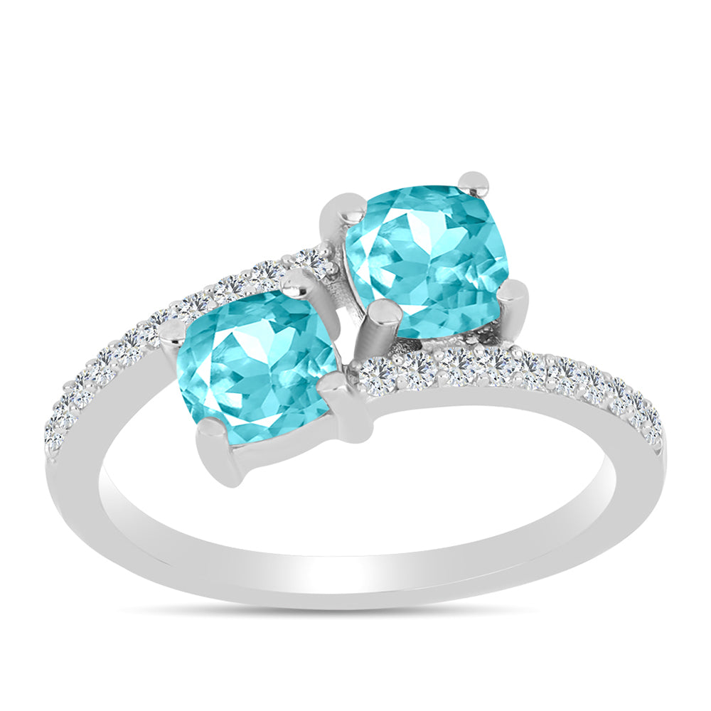 Anillo de Plata con Cuarzo Paraiba y Topacio Blanco 3 