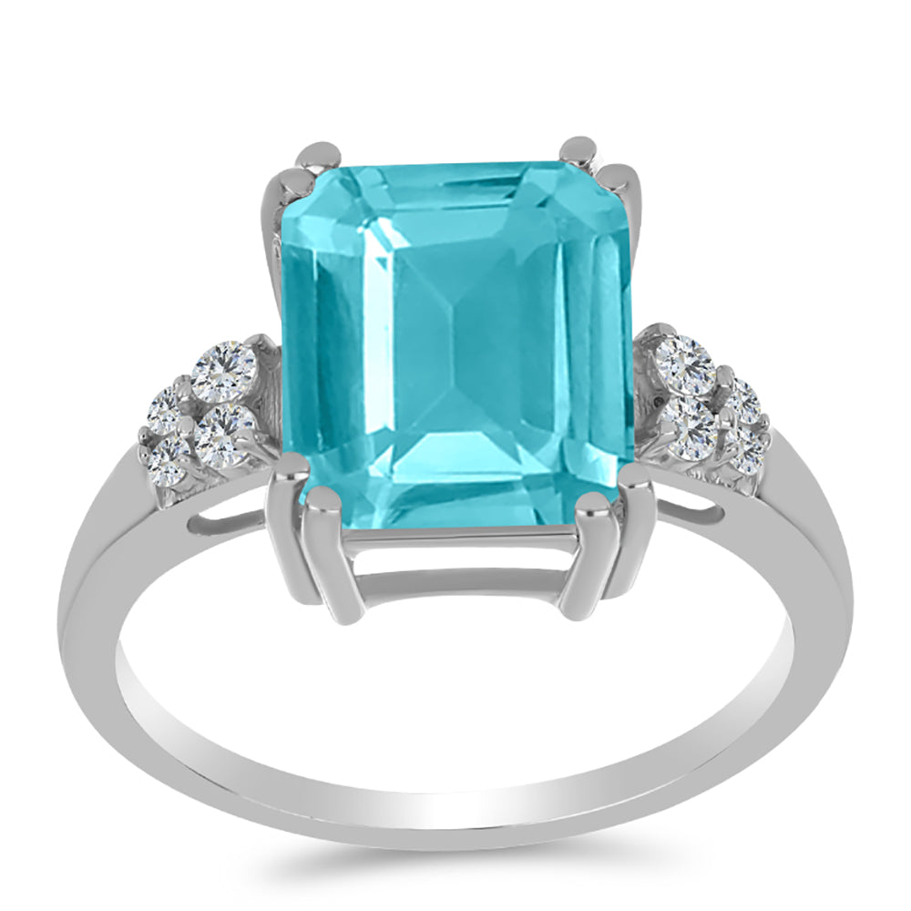 Anillo de Plata con Cuarzo Paraiba y Topacio Blanco