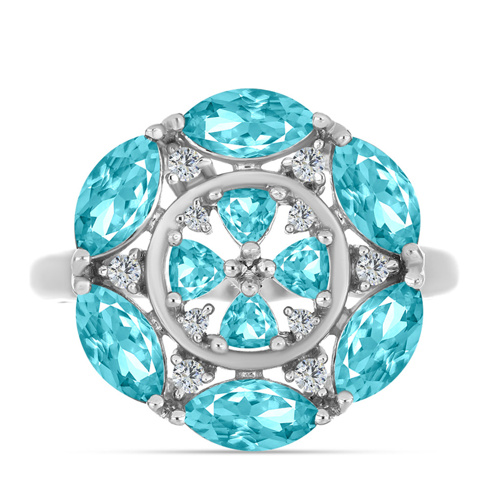 Anillo de Plata con Cuarzo Paraiba y Topacio Blanco 1 