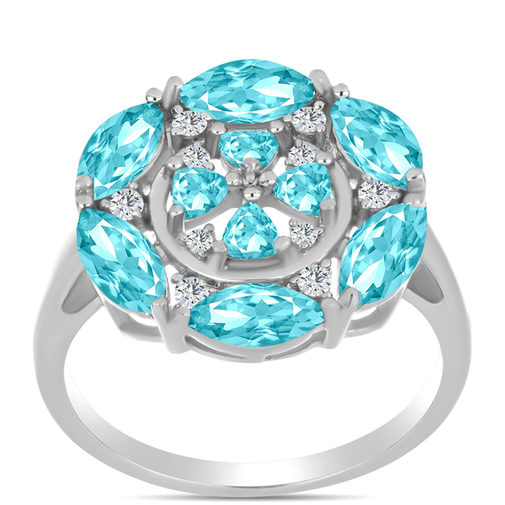 Anillo de Plata con Cuarzo Paraiba y Topacio Blanco 3 