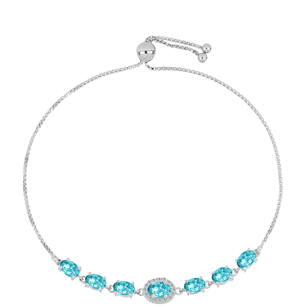Pulsera de Plata con Cuarzo Paraiba y Topacio Blanco