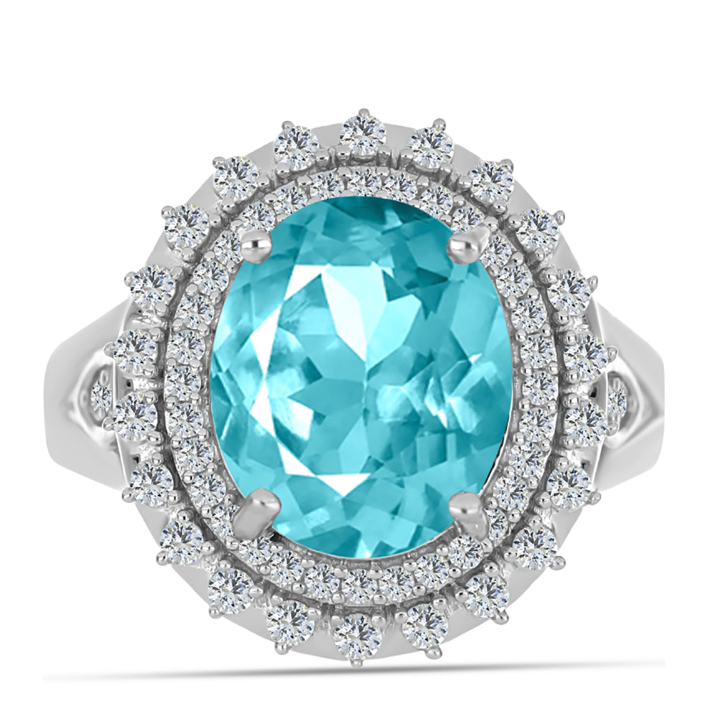 Anillo de Plata con Cuarzo Paraiba y Topacio Blanco