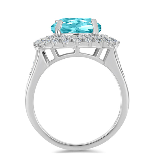 Anillo de Plata con Cuarzo Paraiba y Topacio Blanco