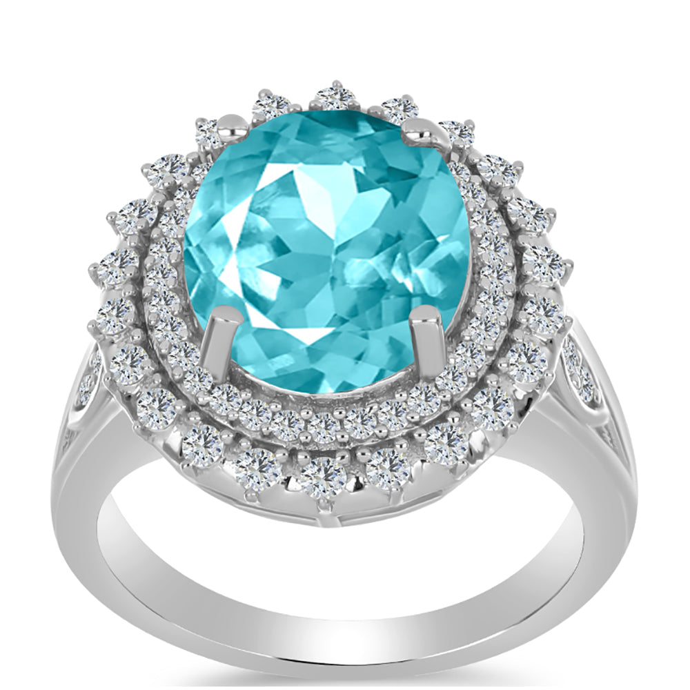 Anillo de Plata con Cuarzo Paraiba y Topacio Blanco