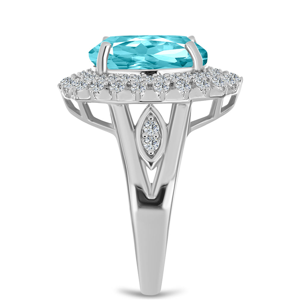 Anillo de Plata con Cuarzo Paraiba y Topacio Blanco 4 