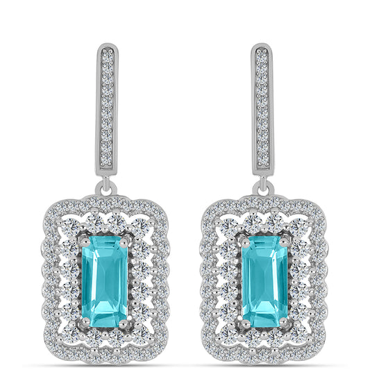 Pendientes de Plata con Cuarzo Paraiba y Topacio Blanco