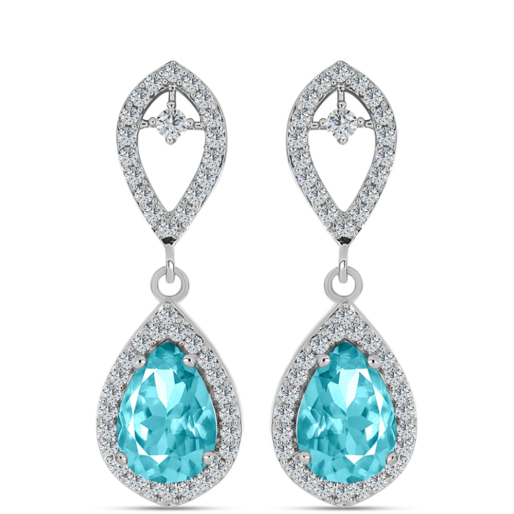 Pendientes de Plata con Cuarzo Paraiba y Topacio Blanco