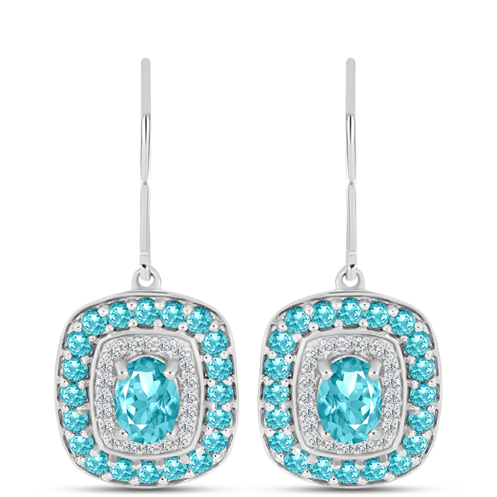 Pendientes de Plata con Cuarzo Paraiba y Topacio Blanco 1 
