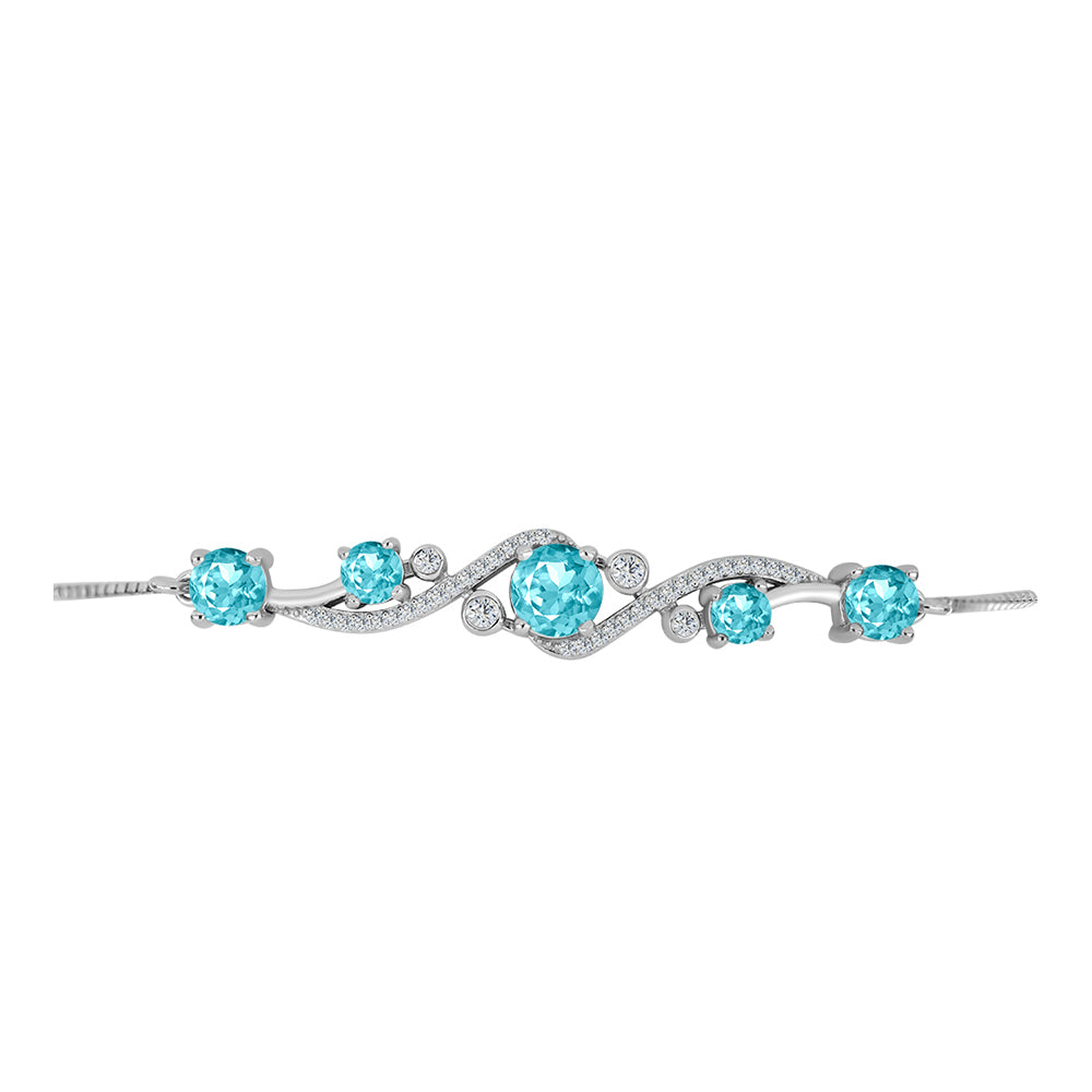 Pulsera de Plata con Cuarzo Paraiba y Topacio Blanco 2 