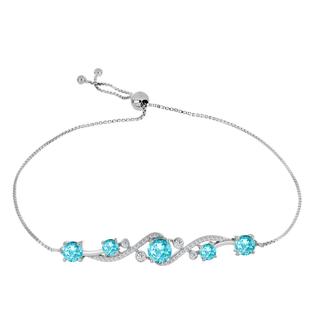Pulsera de Plata con Cuarzo Paraiba y Topacio Blanco 1 