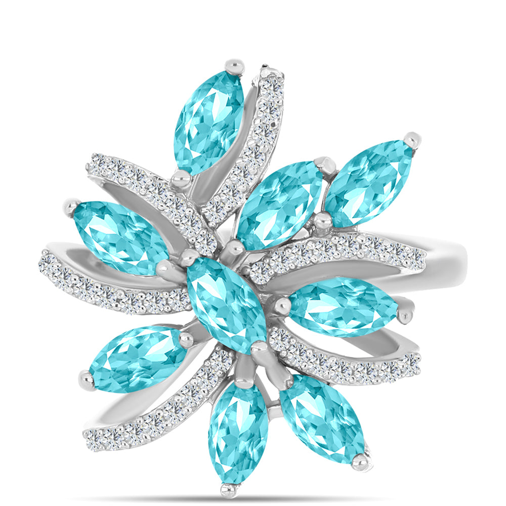 Anillo de Plata con Cuarzo Paraiba y Topacio Blanco 1 
