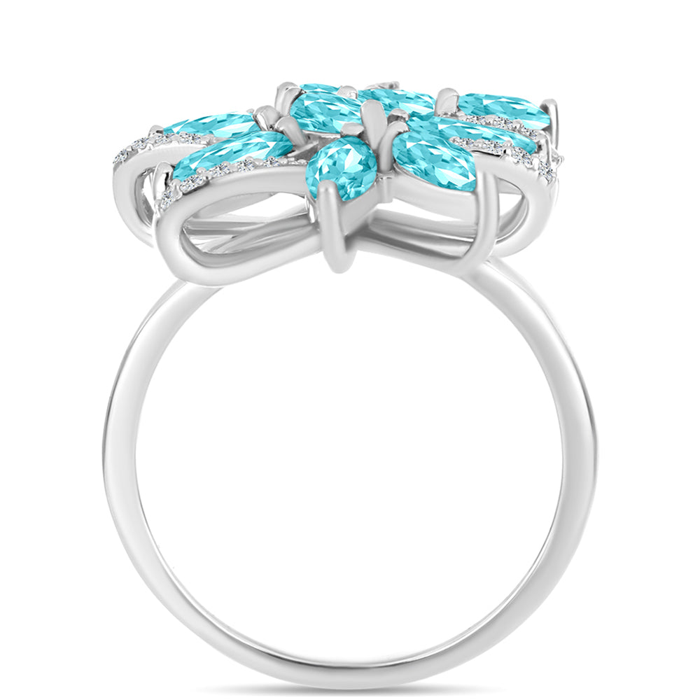 Anillo de Plata con Cuarzo Paraiba y Topacio Blanco 2 