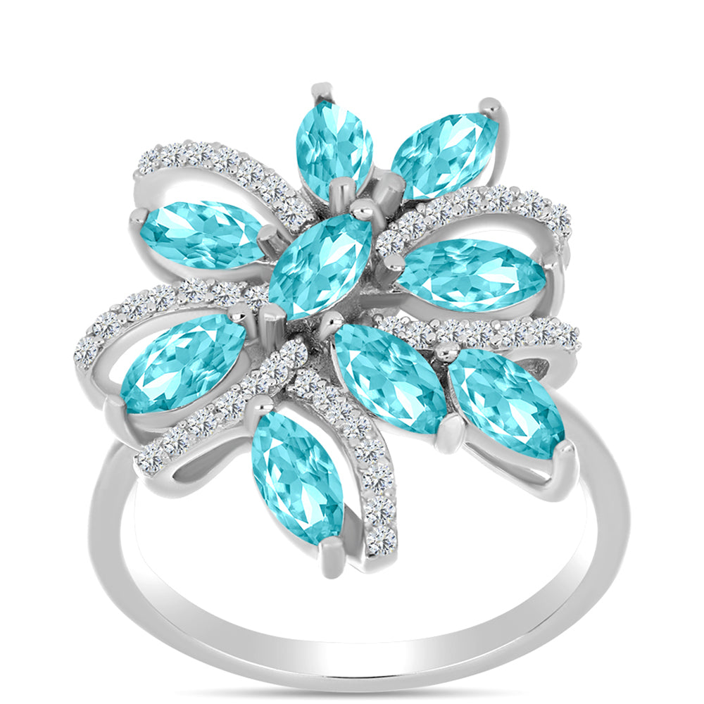 Anillo de Plata con Cuarzo Paraiba y Topacio Blanco