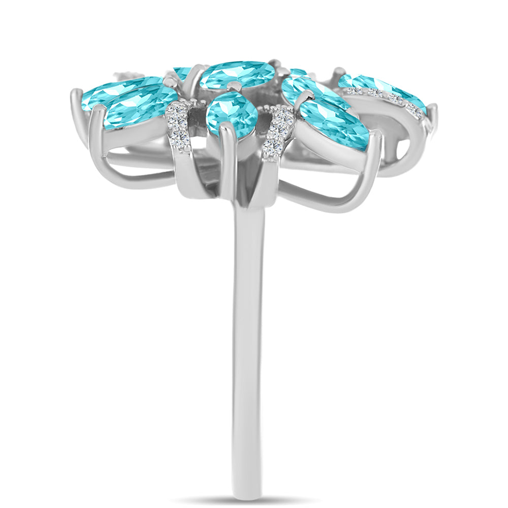 Anillo de Plata con Cuarzo Paraiba y Topacio Blanco