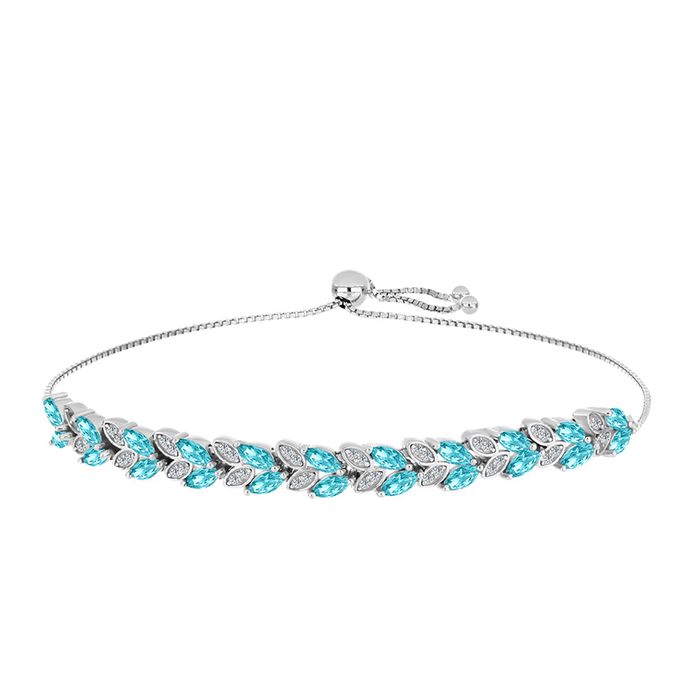 Pulsera de Plata con Cuarzo Paraiba y Topacio Blanco 1 