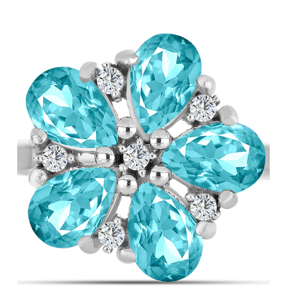 Anillo de Plata con Cuarzo Paraiba y Topacio Blanco