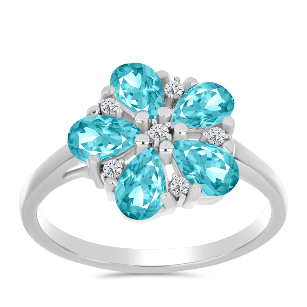 Anillo de Plata con Cuarzo Paraiba y Topacio Blanco