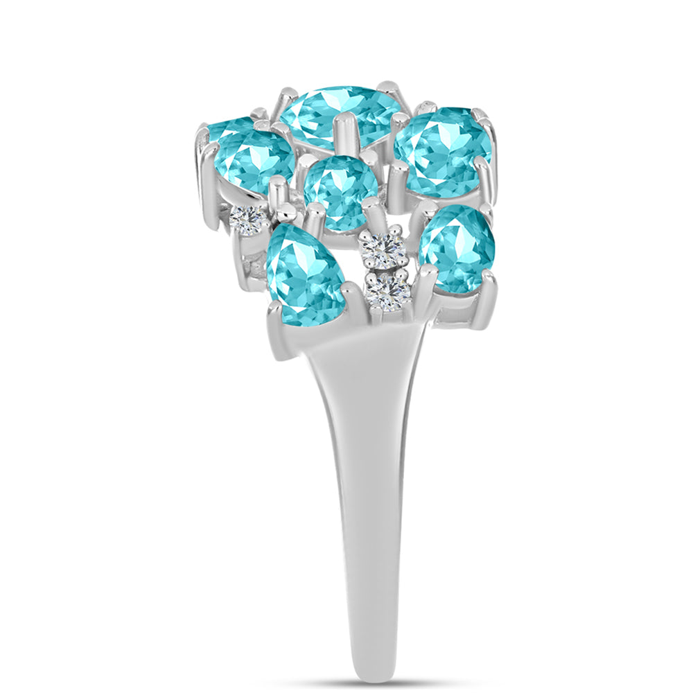 Anillo de Plata con Cuarzo Paraiba y Topacio Blanco 4 