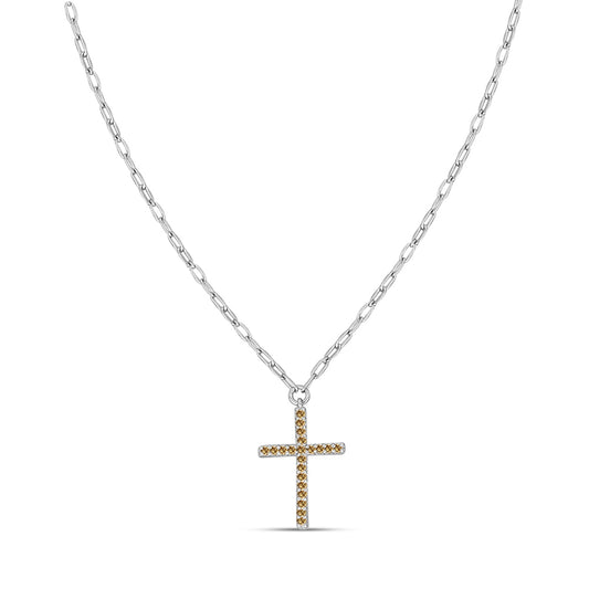 Cruz Collar de Plata con Moisanita Champagne