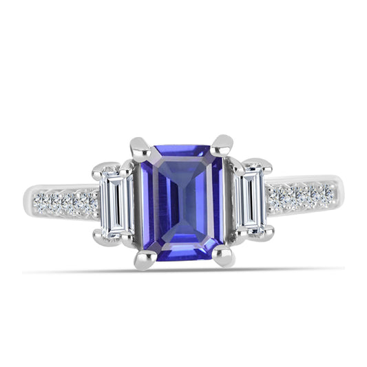 Anillo de Plata con Tanzanita AAA y Topacio Blanco