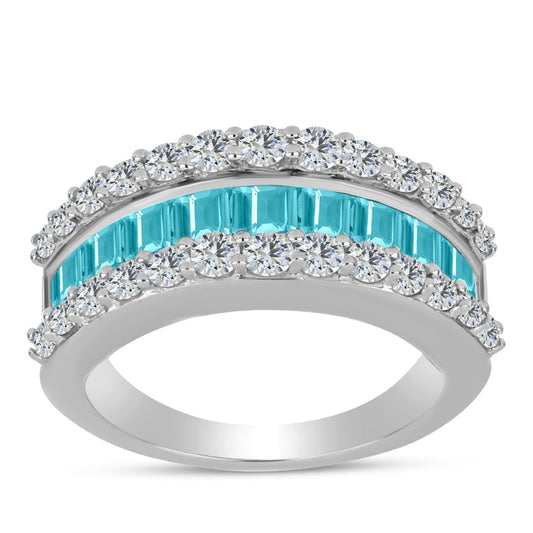 Anillo de Plata con Cuarzo Paraiba y Topacio Blanco