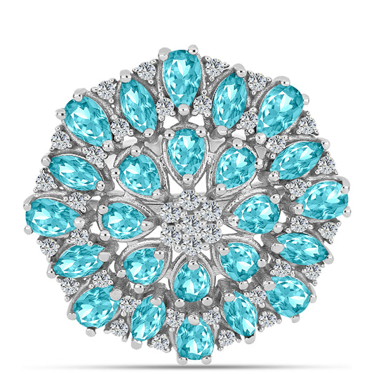 Anillo de Plata con Cuarzo Paraiba y Topacio Blanco