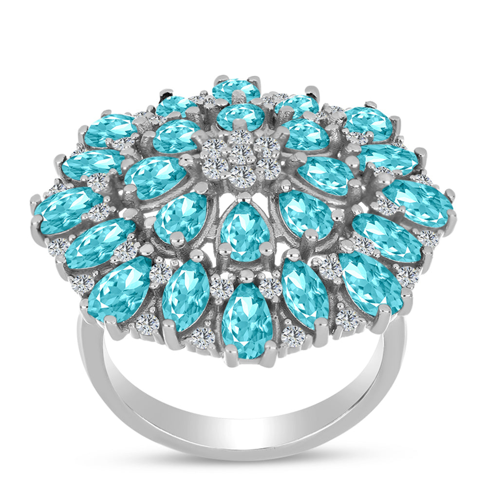 Anillo de Plata con Cuarzo Paraiba y Topacio Blanco 3 