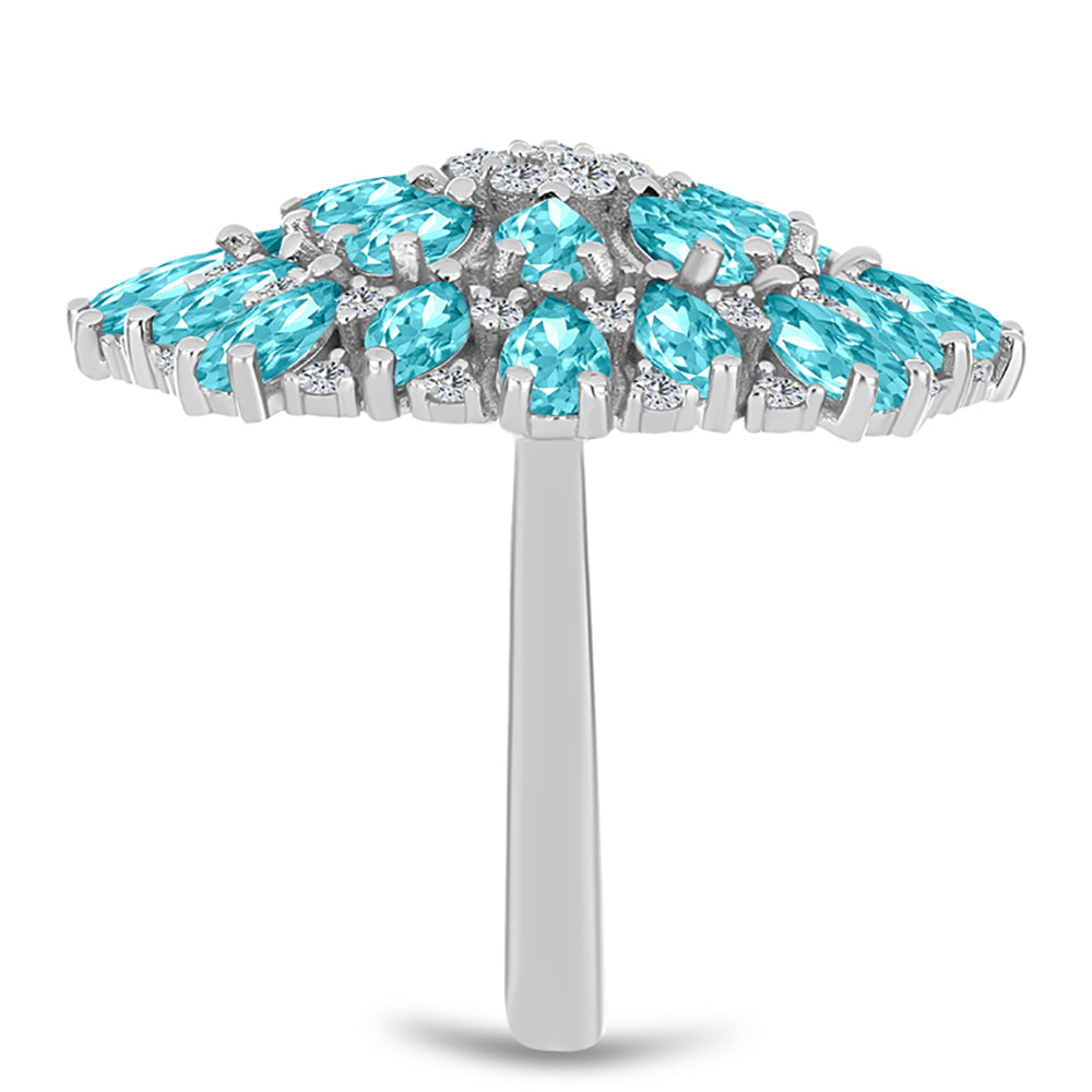 Anillo de Plata con Cuarzo Paraiba y Topacio Blanco 4 