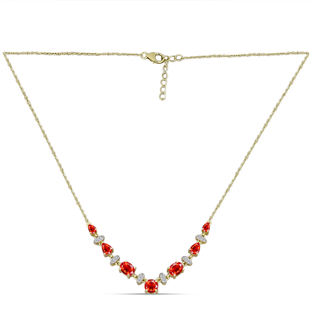 Collar de Plata Bañada en Oro con Ópalo Rojo etíope de Lega Dembi y Topacio Blanco 1 