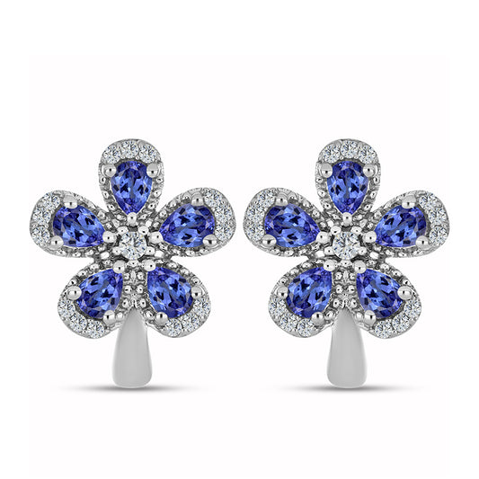 Pendientes de Plata con Tanzanita AAA y Topacio Blanco