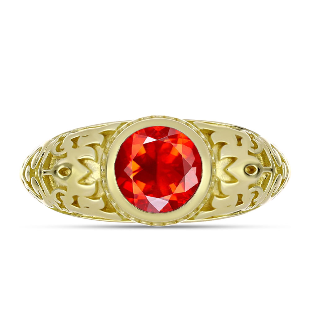 Anillo de Plata Bañada en Oro con Ópalo Rojo etíope de Lega Dembi 1 