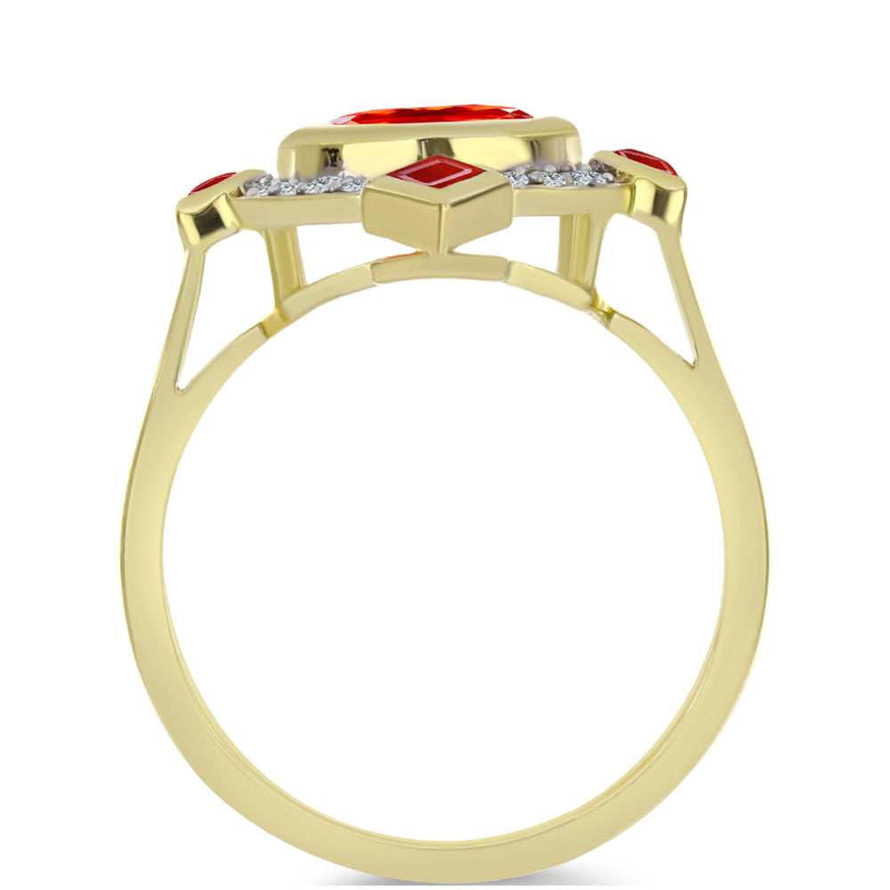 Anillo de Plata Bañada en Oro con Ópalo Rojo etíope de Lega Dembi y Topacio Blanco 2 