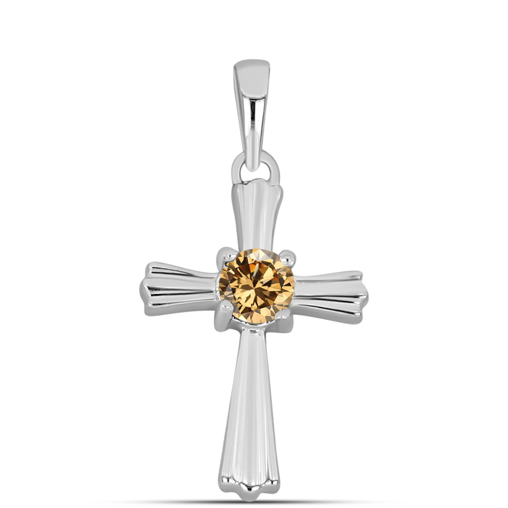 Cruz Colgante de Plata con Moisanita Champagne 1 