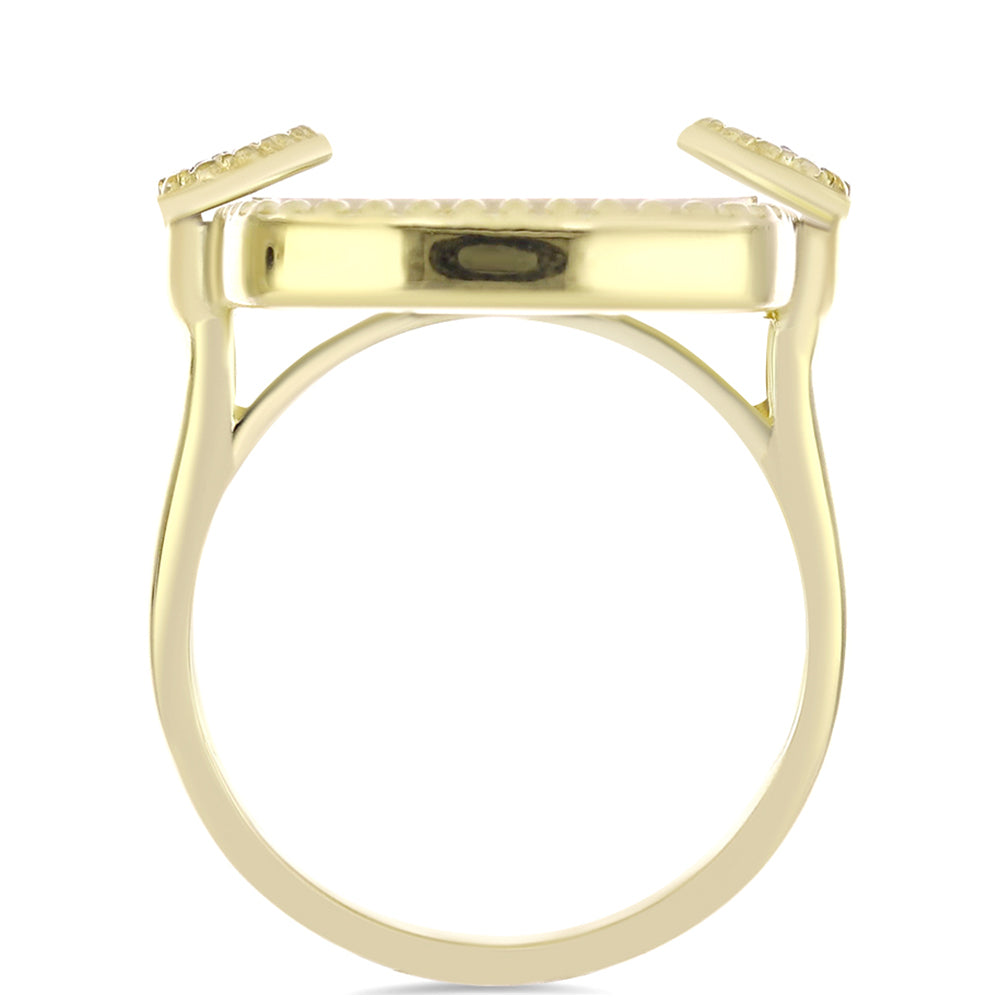 Anillo de Plata Bañada en Oro con Madreperla y Topacio Blanco