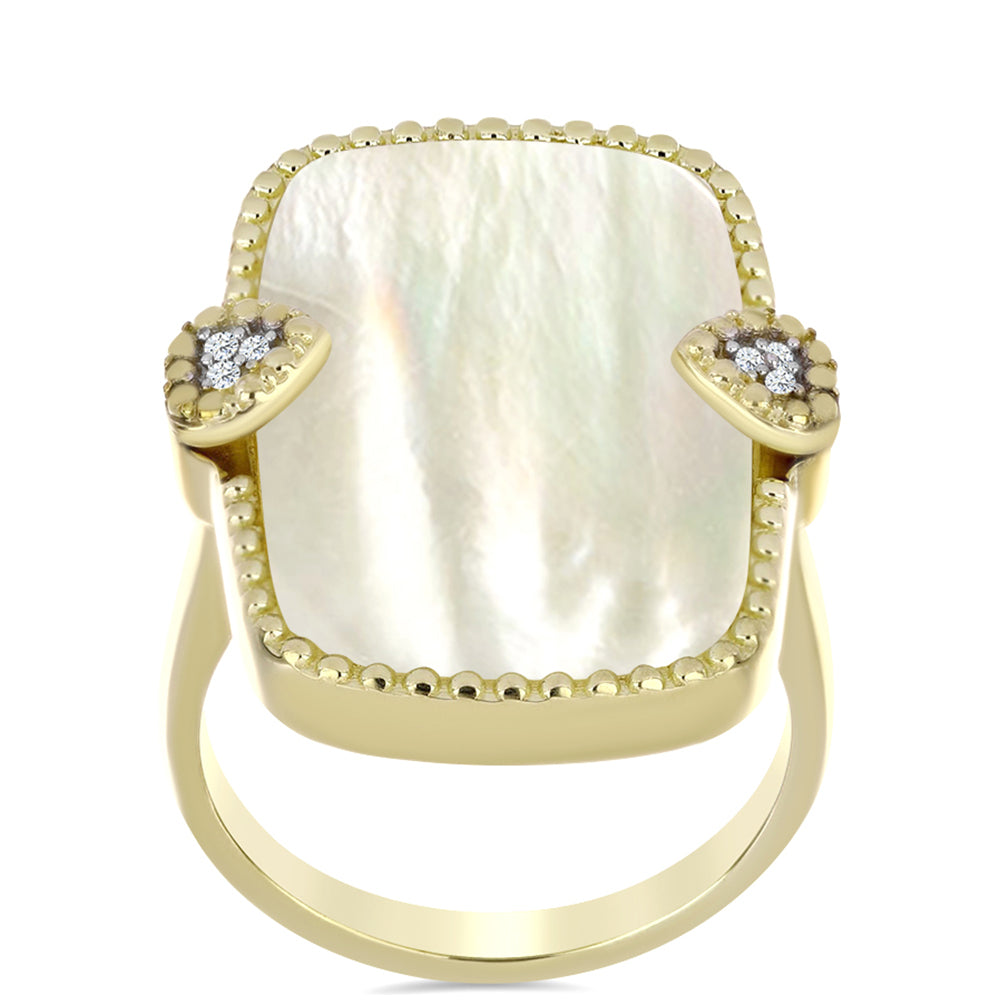 Anillo de Plata Bañada en Oro con Madreperla y Topacio Blanco