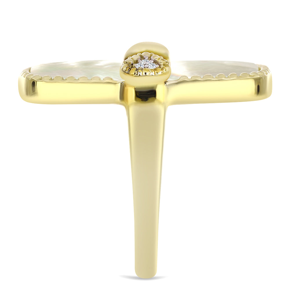 Anillo de Plata Bañada en Oro con Madreperla y Topacio Blanco 4 