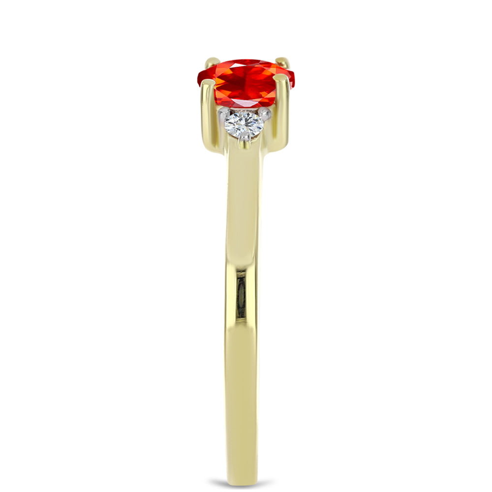 Anillo de Plata Bañada en Oro con Ópalo Rojo etíope de Lega Dembi y Topacio Blanco 4 