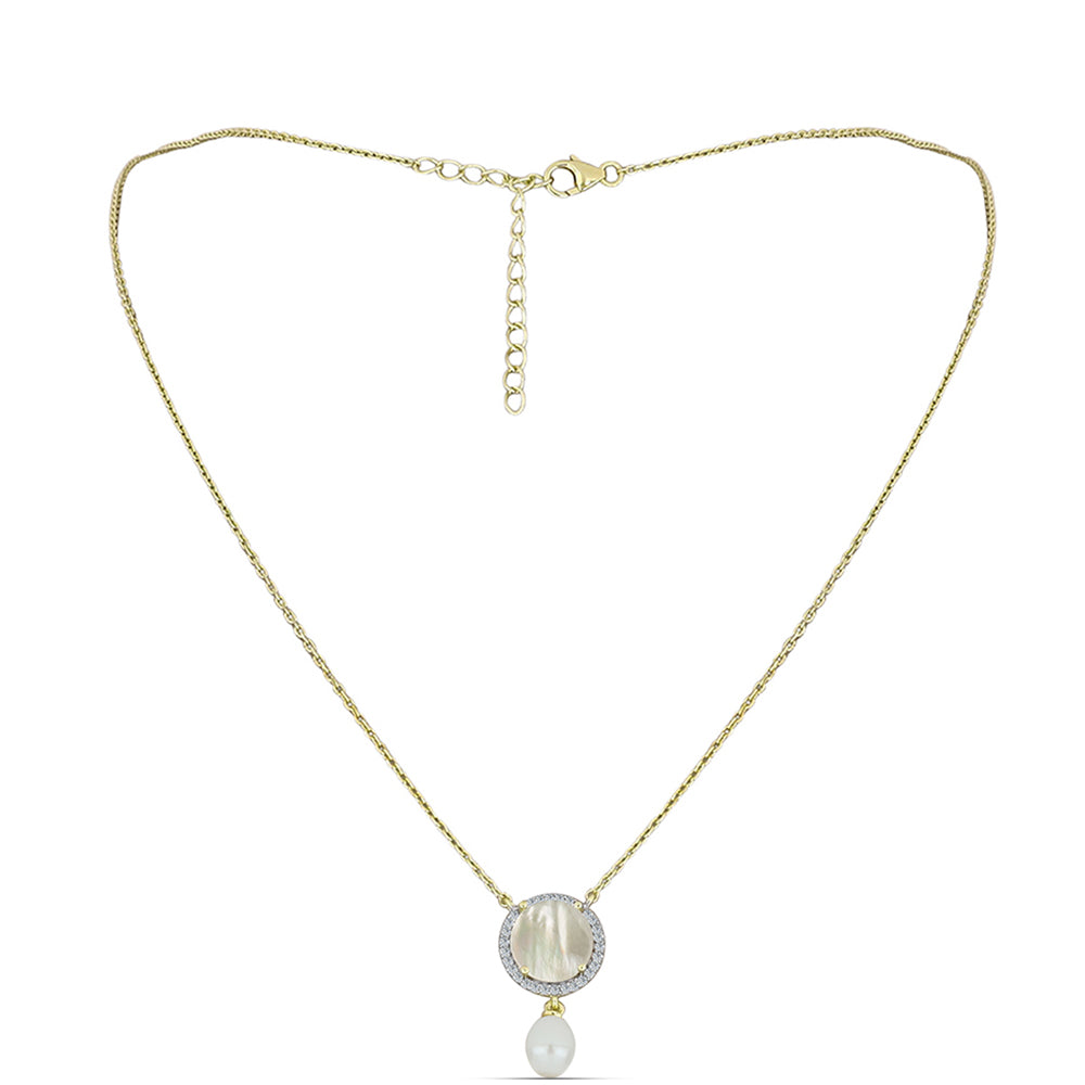 Collar de Plata Bañada en Oro con Madreperla y Perla de Agua Dulce 1 