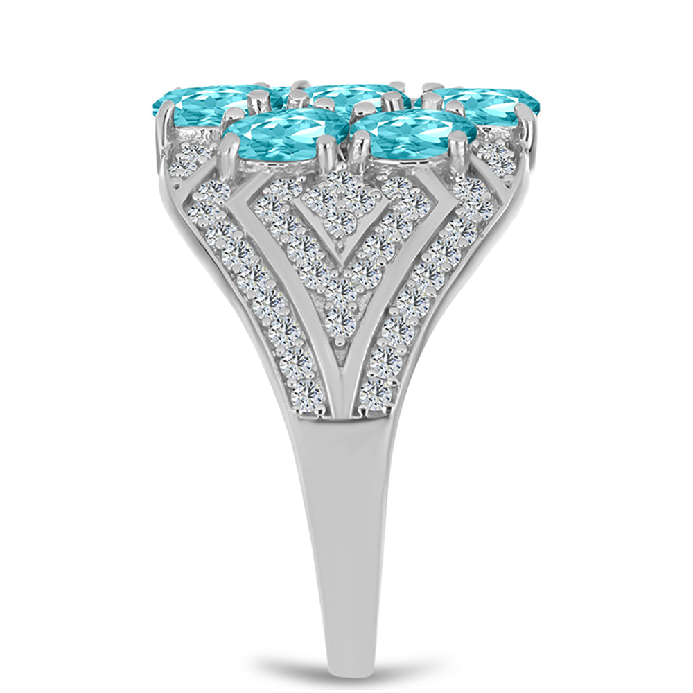 Anillo de Plata con Cuarzo Paraiba y Topacio Blanco 4 