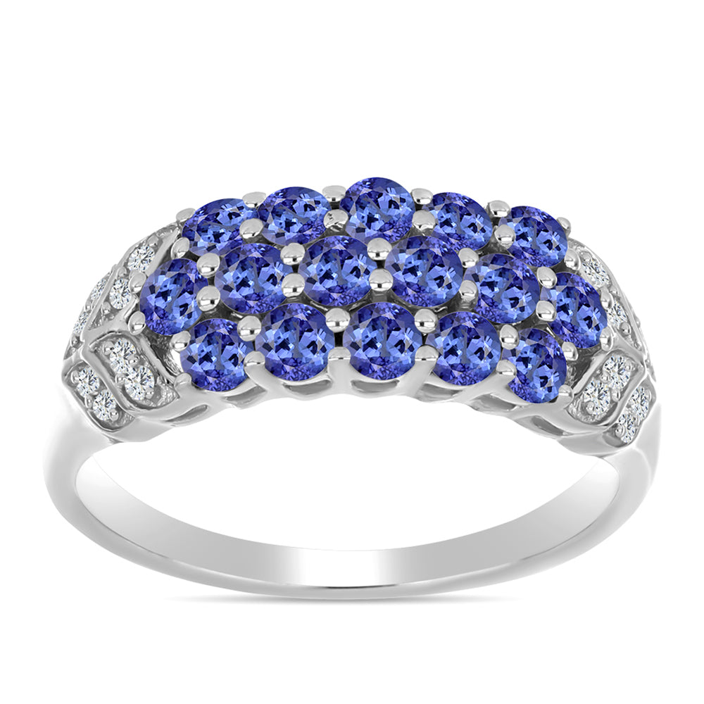 Anillo de Plata con Tanzanita AAA y Topacio Blanco