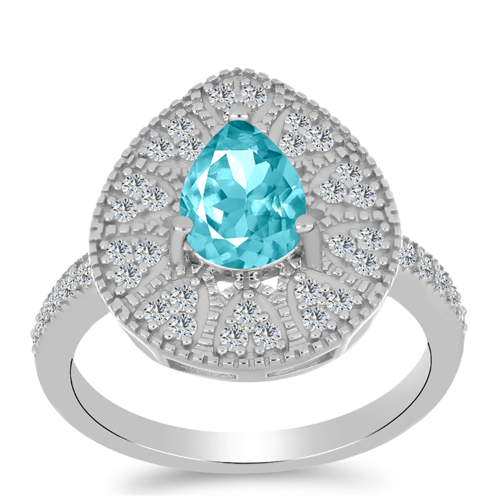 Anillo de Plata con Cuarzo Paraiba y Topacio Blanco 3 