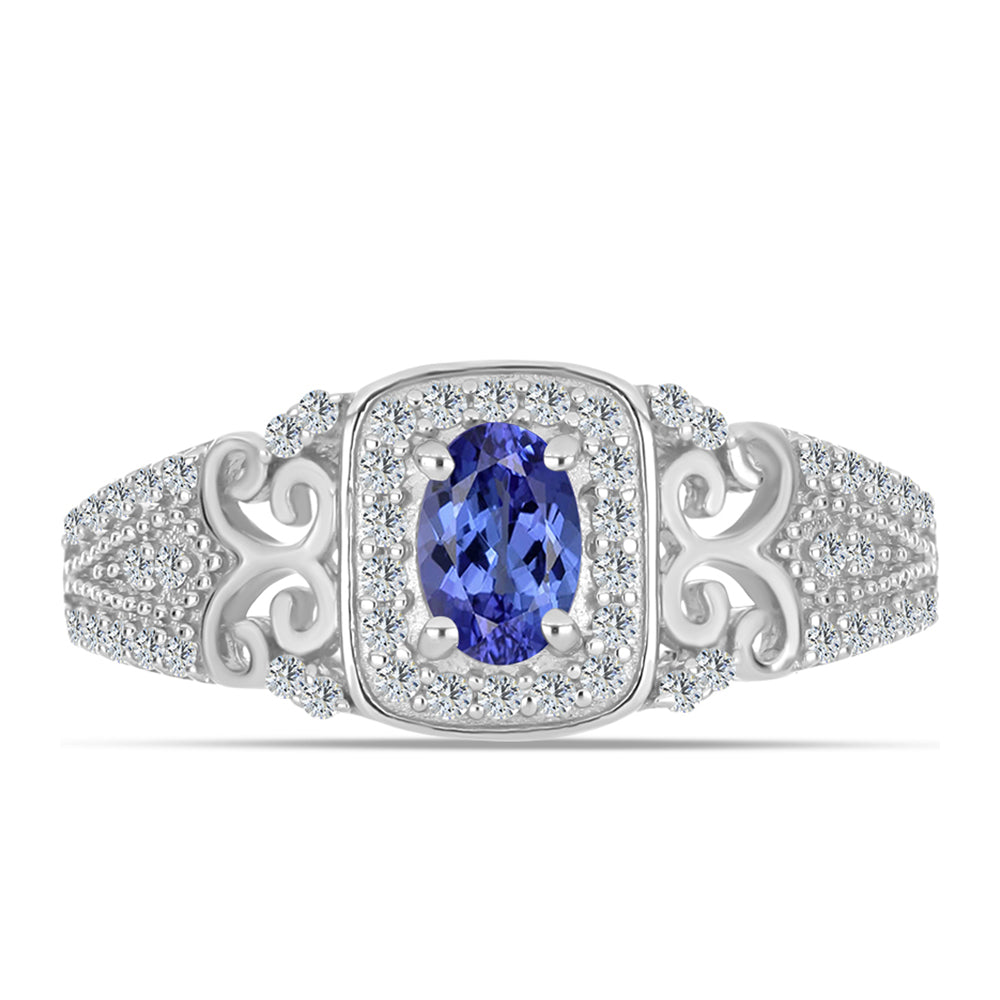 Anillo de Plata con Tanzanita AAA y Topacio Blanco 1 
