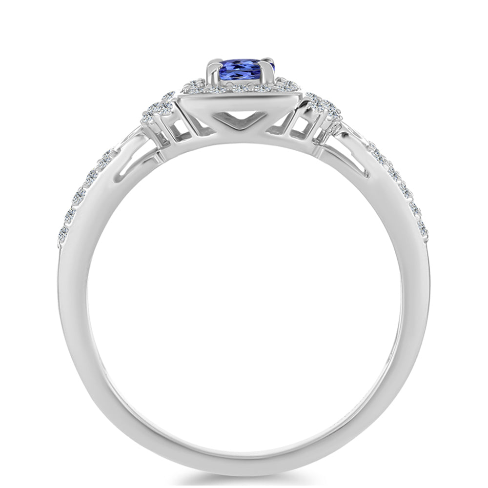 Anillo de Plata con Tanzanita AAA y Topacio Blanco