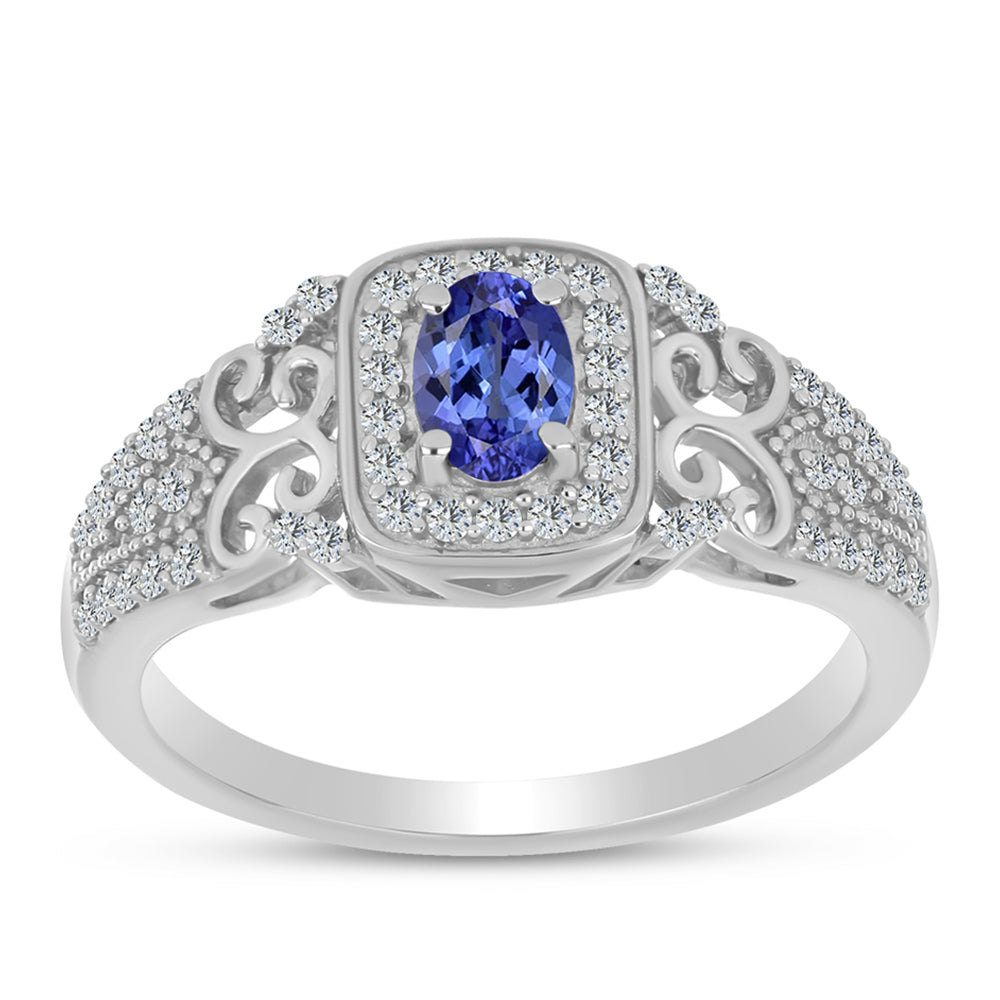 Anillo de Plata con Tanzanita AAA y Topacio Blanco