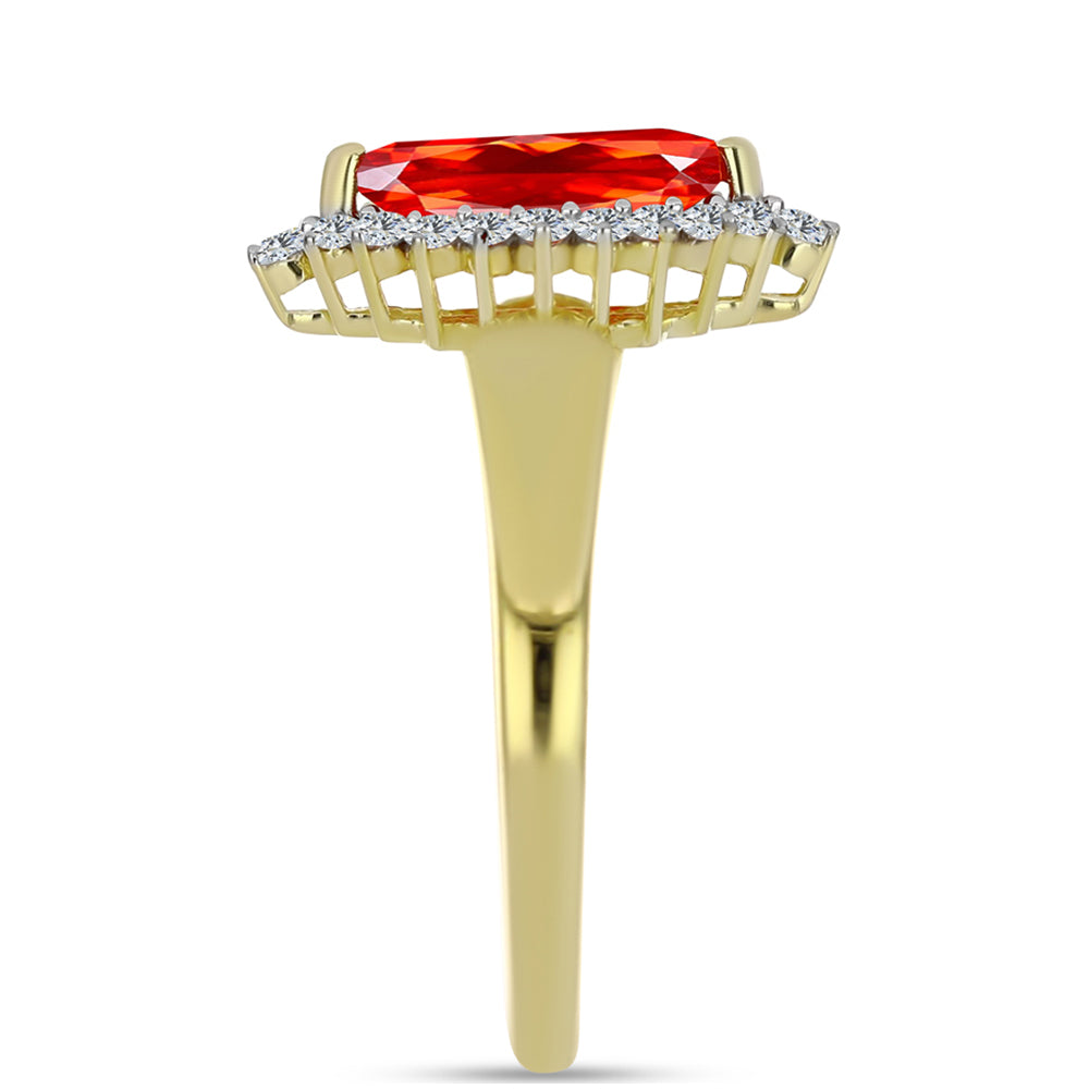 Anillo de Plata Bañada en Oro con Ópalo Rojo etíope de Lega Dembi y Topacio Blanco 4 