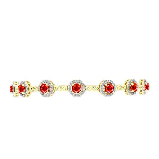 Pulsera de Plata Bañada en Oro con Ópalo Rojo etíope de Lega Dembi y Topacio Blanco