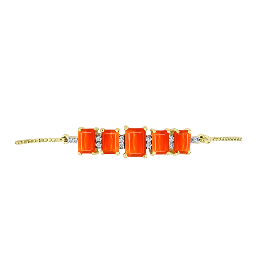 Pulsera de Plata Bañada en Oro con Ópalo Rojo etíope de Lega Dembi y Topacio Blanco 2 