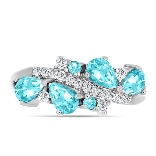 Anillo de Plata con Cuarzo Paraiba y Topacio Blanco