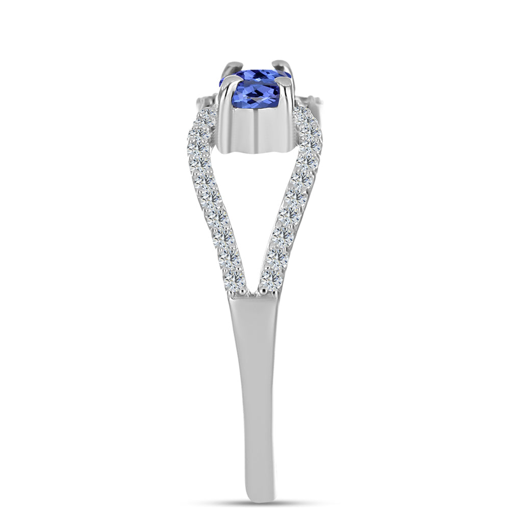 Anillo de Plata con Tanzanita AAA y Topacio Blanco 4 