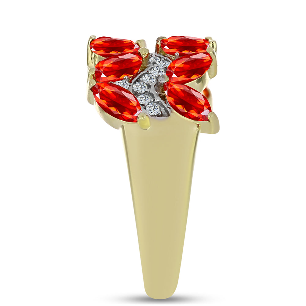 Anillo de Plata Bañada en Oro con Ópalo Rojo etíope de Lega Dembi y Topacio Blanco 4 